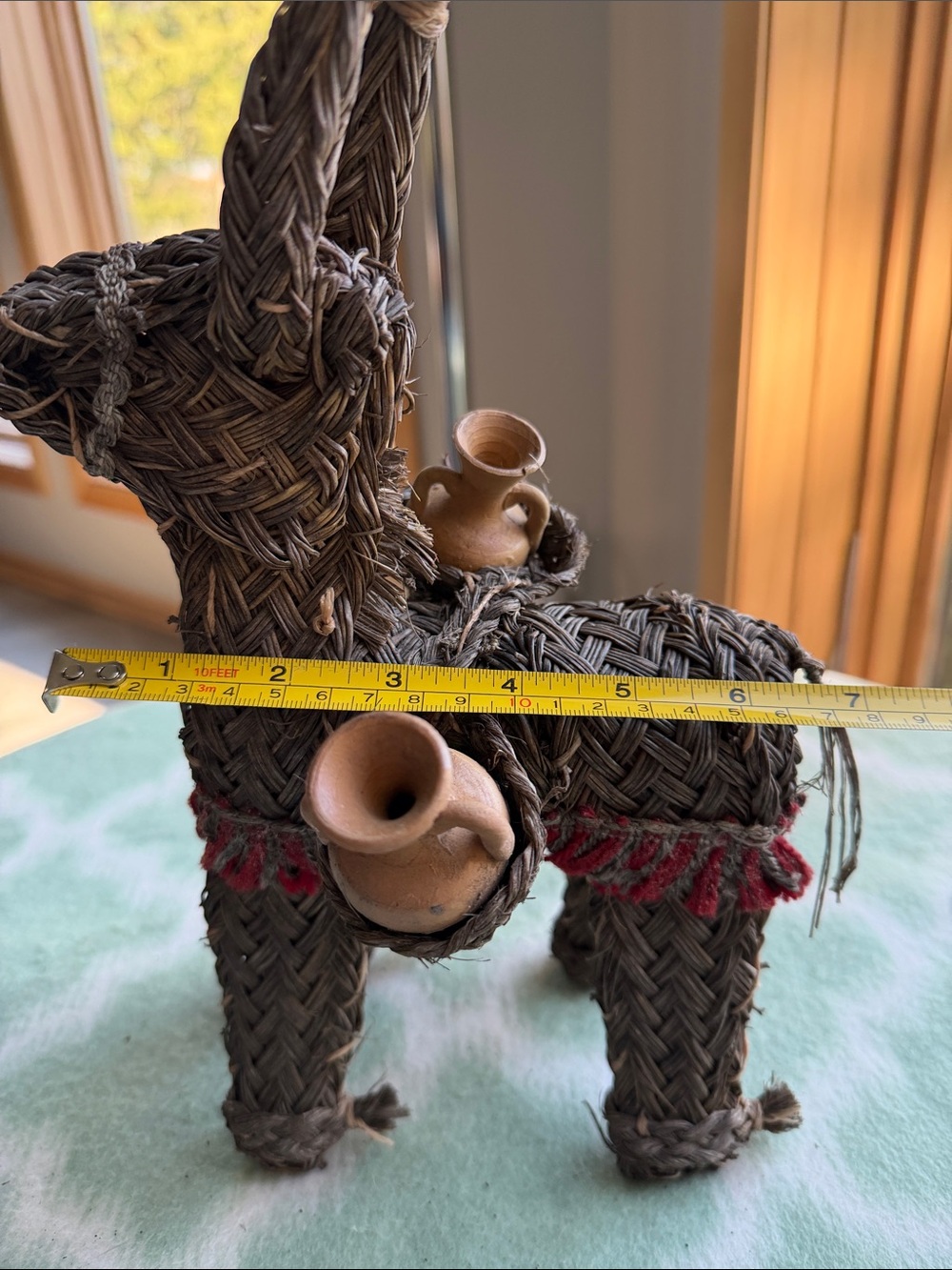 Vintage Handwoven Brown Donkey Figurine with Mini Clay Pots - Artisan Home Art - Picture 7 of 7